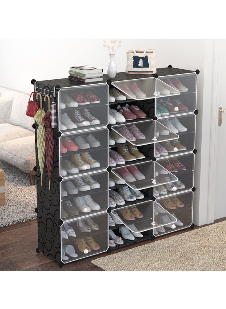 Hihonor 3 Columns 9 Tiers Black Shoe Rack, Shoe Storage Cabinet, Freestanding Shoe Rack, Boot Organiser, Shoe Rack for Slippers, High Heels, Sneakers Multiple Shoe Types - Image 2