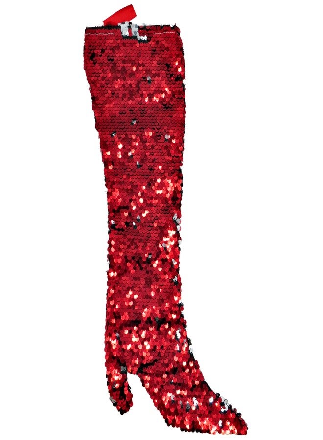 Needzo Red and Silver Reversable Sequins High Heel Boot Christmas Stocking for Women, Holiday Decor for Home, 15 Inch - Image 1
