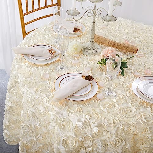 QueenDream 90 inch Round Tablecloth Ivory Rosette Tablecloth Bridal Shower Table Cloth for Sweetheart Table Wedding Birthday Party - Image 2