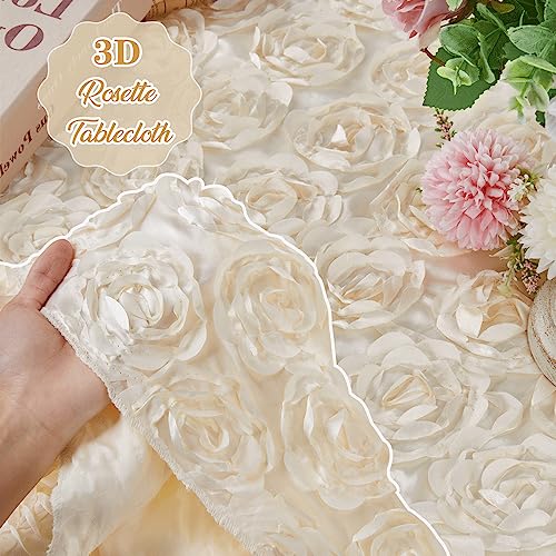 QueenDream 90 inch Round Tablecloth Ivory Rosette Tablecloth Bridal Shower Table Cloth for Sweetheart Table Wedding Birthday Party - Image 3