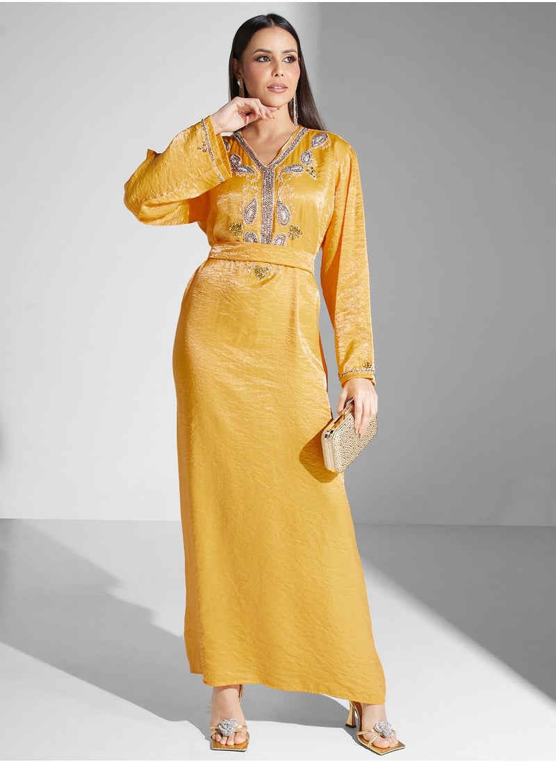 hayas closet - Embellished Belted Jalabiya - Image 1