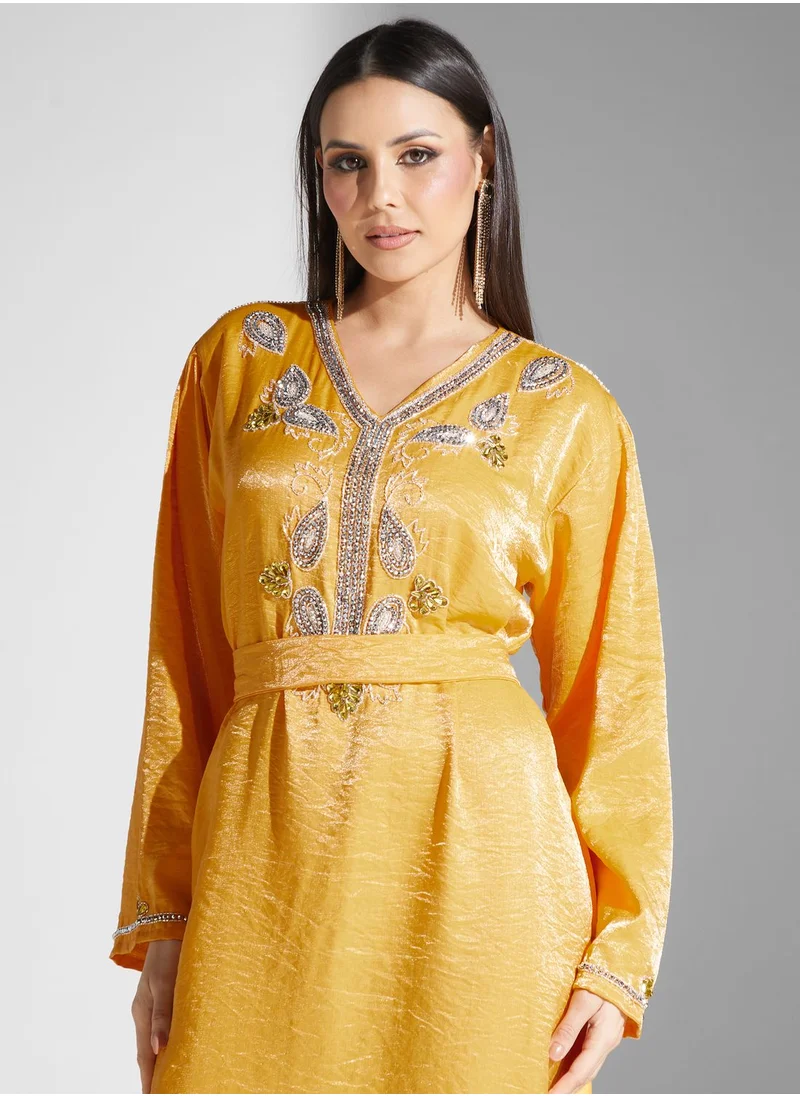 hayas closet Embellished Belted Jalabiya
