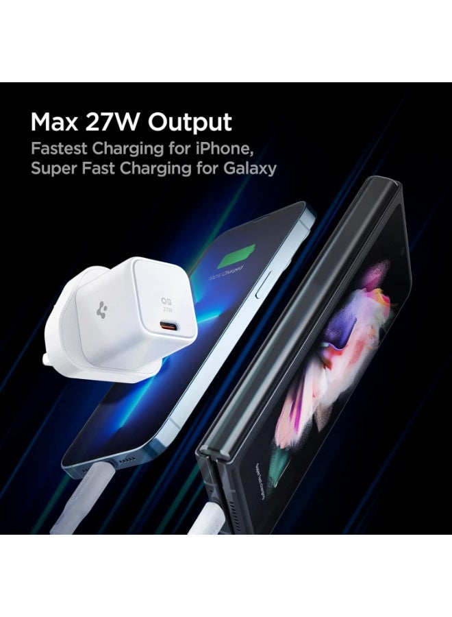 Spigen شاحن حائط سريع USB-C بقوة 27 واط من ArcStation بتقنية GaN PD 3.0 QC 3.0 PPS لجهاز iPhone 17 16 15 14 13 12 Pro Max Mini Macbook Air iPad Pro Pixel 10 Samsung Galaxy S25 Ultra Plus - أبيض - Image 2