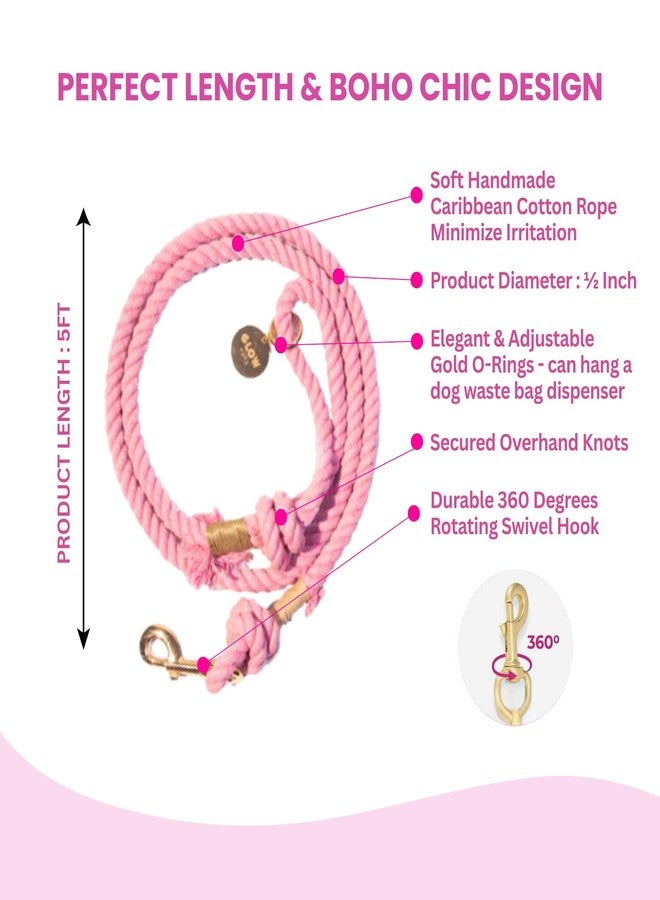 Glow Pups Dog Lead, Handmade Pink Leash, Comfortable Hand Loop, Secure 3" Clasp, Stylish Design, Light Pink 5 ft Dog Walking Leash for Small Medium Breeds - Image 4
