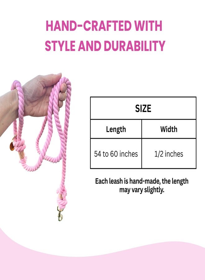 Glow Pups Dog Lead, Handmade Pink Leash, Comfortable Hand Loop, Secure 3" Clasp, Stylish Design, Light Pink 5 ft Dog Walking Leash for Small Medium Breeds - Image 2