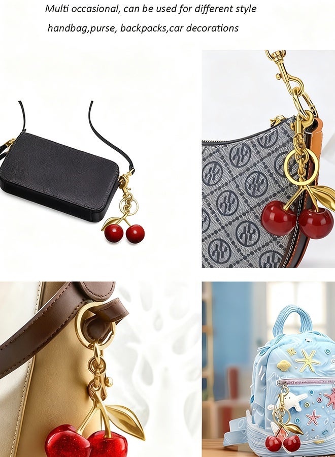 Happy D Cherry Bag Charm Purse Charms Keychain- Car Cherry Accessories Bag Accessory keychians Gifts for Women Purses Bags Handbags Wallets Backpacks - Image 4