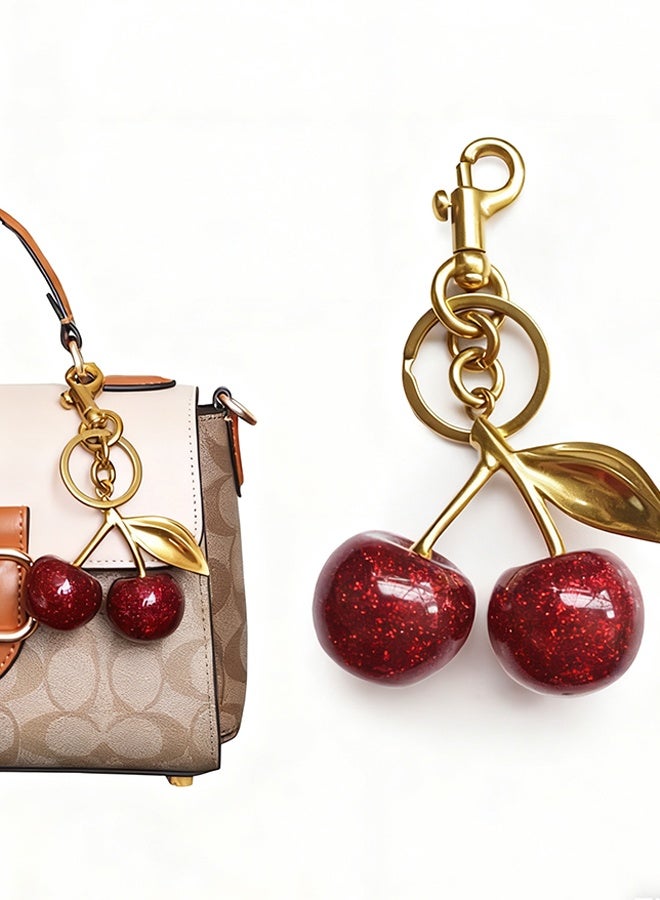 Happy D Cherry Bag Charm Purse Charms Keychain- Car Cherry Accessories Bag Accessory keychians Gifts for Women Purses Bags Handbags Wallets Backpacks - Image 1