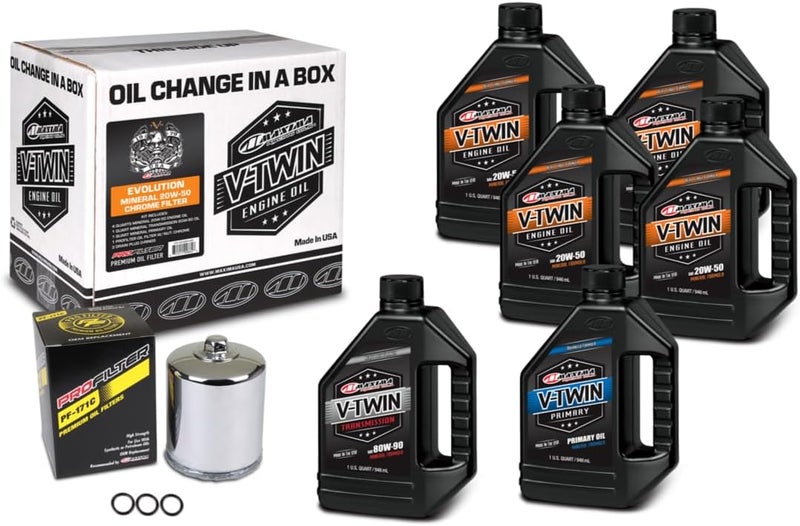 Maxima V-Twin Oil Change Kit with Chrome Filter - Mineral 20W-50
