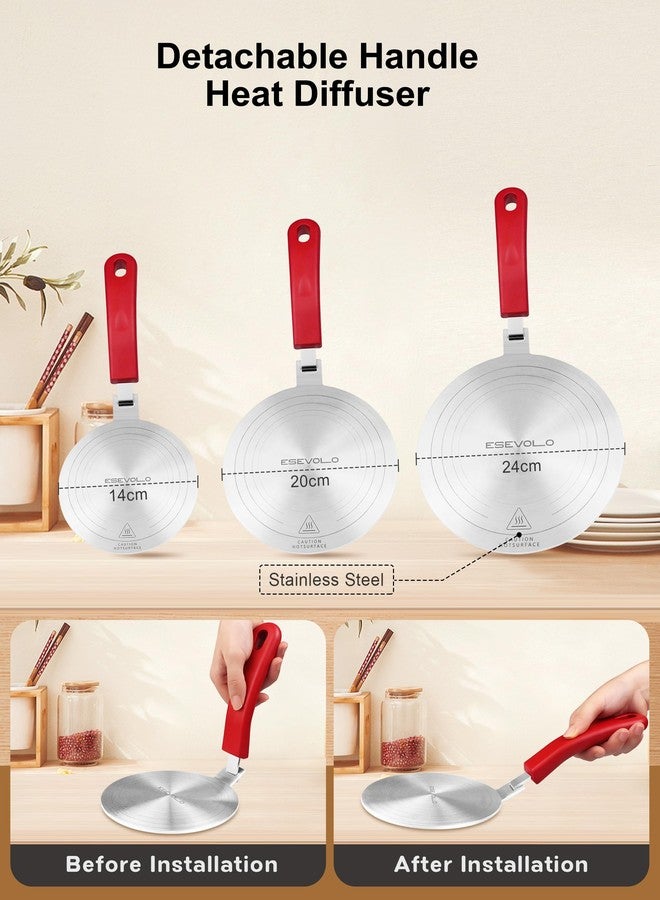 ESEVOLO 9.45 inch Heat Diffuser Stainless Steel Induction Diffuser Plate for Electric Gas Stove Glass Induction Cooktop, Induction Adapter Plate with Detachable Handle, Red - Image 3