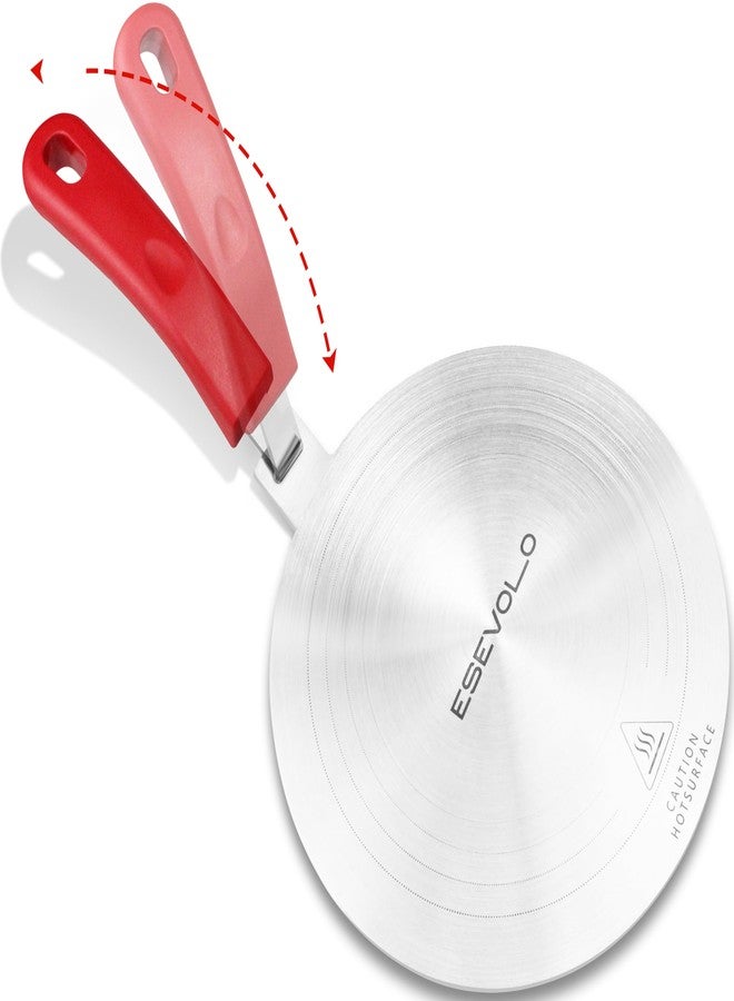 ESEVOLO 9.45 inch Heat Diffuser Stainless Steel Induction Diffuser Plate for Electric Gas Stove Glass Induction Cooktop, Induction Adapter Plate with Detachable Handle, Red - Image 1