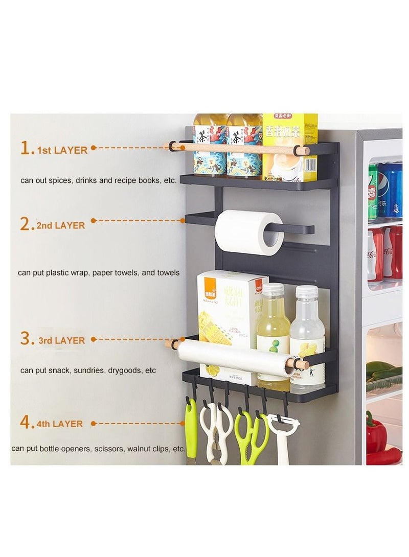 DARIYAH 4-Layer Magnetic Multi-functional Side Shelf Refrigerator Storage Rack Fridge Sidewall Holder Organizer with Hanging Hook - Image 5