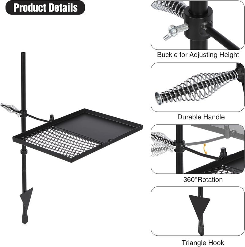 Lineslife Swivel Campfire Grill Grate and Griddle, Adjustable Fire Pit Grill Grate Over Fire Pit, Camp Fire Cooking Grate with Carrying Bag for Outdoor Camping BBQ, Rectangle Black - Image 3