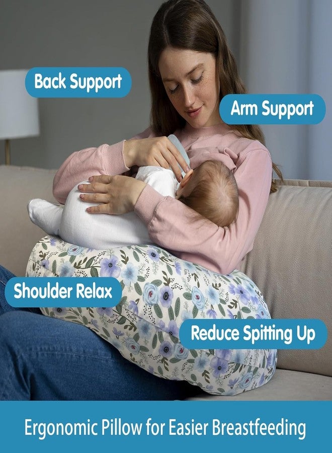 LittleDuds Baby Feeding Pillow for New Born Baby, Breastfeeding & Nursing Pillow with Removable Cover, Infant Support Cushion for 0–24 Months, Tummy Time Pillow | Cottage Care (Leaves) - Image 2