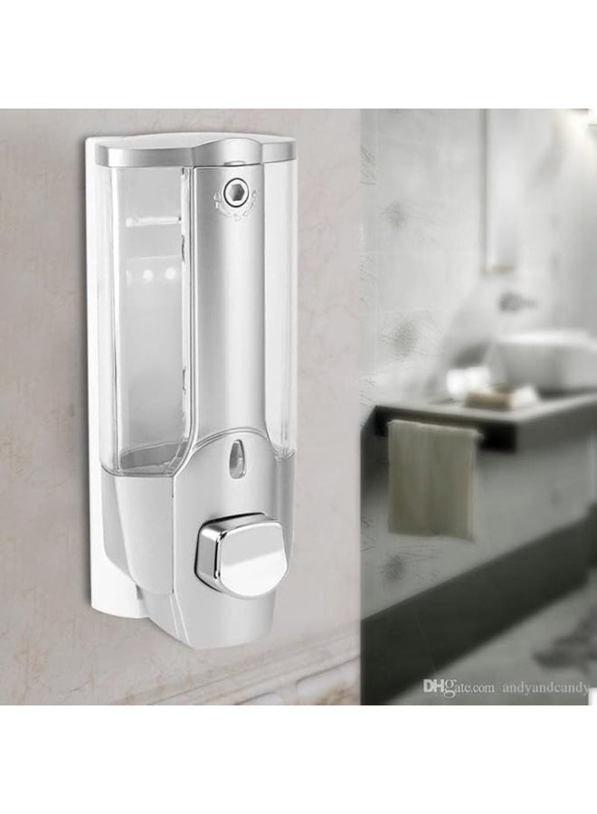 موزع شامبو جداري بسعة 350 مل – موزع يدوي لصابون الاستحمام والسائل واللوشن، قابل لإعادة التعبئة للحمام (فضي) - Image 1