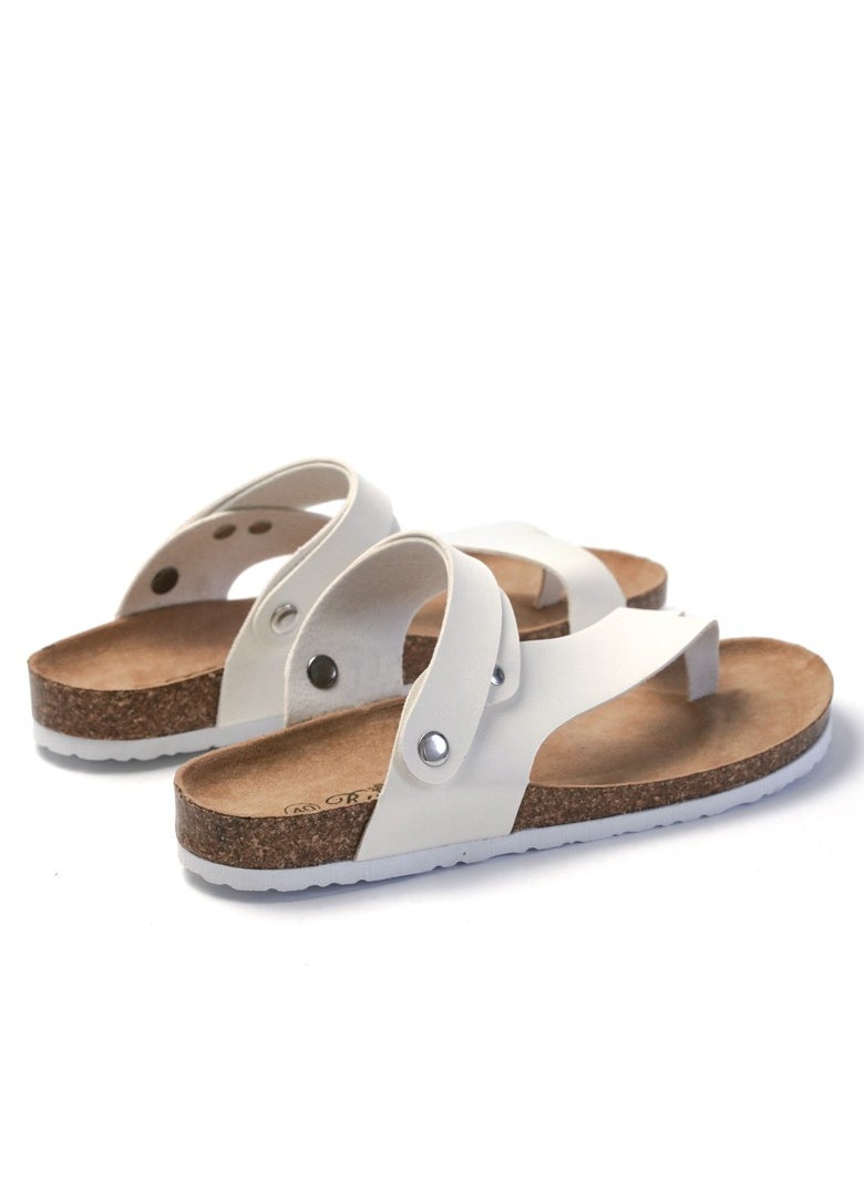 SänHahn - Casual Sandals Men's Beach Shoes Women's Cork Slippers Summer Flip-flops White - Image 1