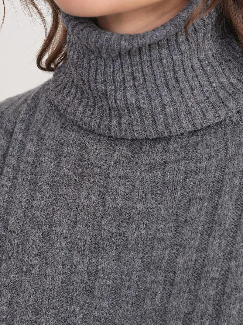 Mixray Dark Grey Mixray Oversize Ribbed Turtleneck Sweater for Women | Best Price UAE