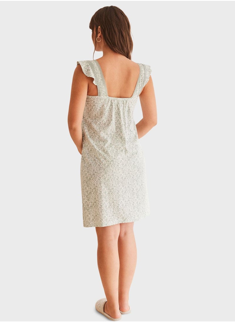 women'secret - Floral Printed Ruffle Strap Nightdress - Image 1
