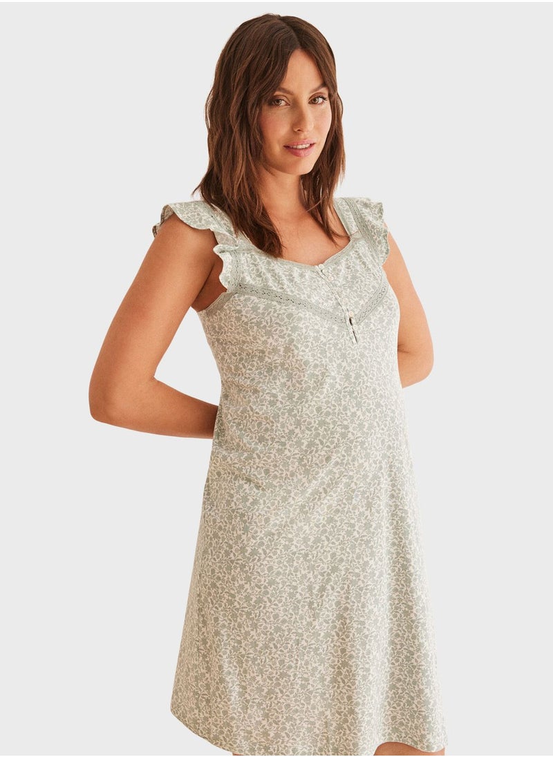 women'secret - Floral Printed Ruffle Strap Nightdress - Image 1