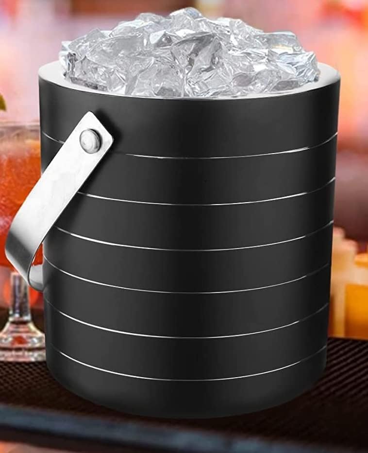 GLEDAM GLEDAM Premium DoubleWalled 15L Insulated Stainless Steel Ice Bucket with Tong for Cocktail Bar Black with Silver Lining Premium Ice Bucket for Home and Party Ice Buckets with Lid1 Pcs Each  - Image 3