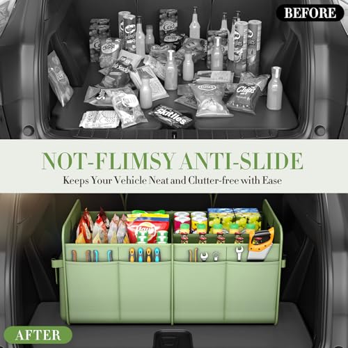 titiyiof Trunk Organizer For Suv & Sedan,Car Organizers and Storage, Waterproof Collapsible & Adjustable Straps,75L Sturdy Car Organization for Car Accessories, Tools,Sundries,2-3Compartment（Green - Image 4
