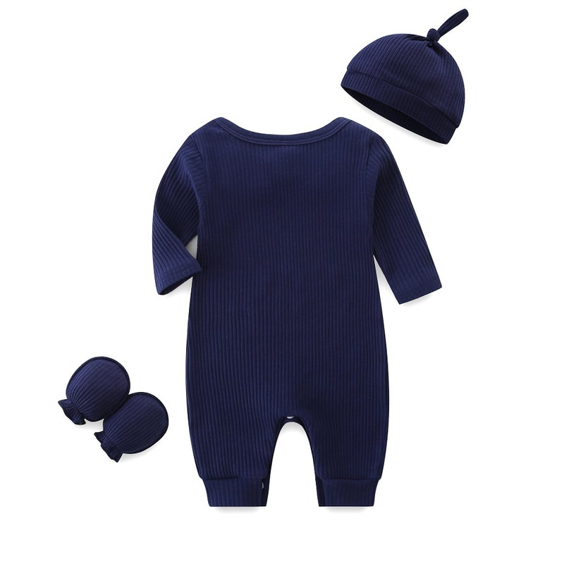 Bibimom Preemie Clothes 0-3 Months Boy Girl Monogrammed Ribbed Summer Fall Jumpsuit Blue - Image 2