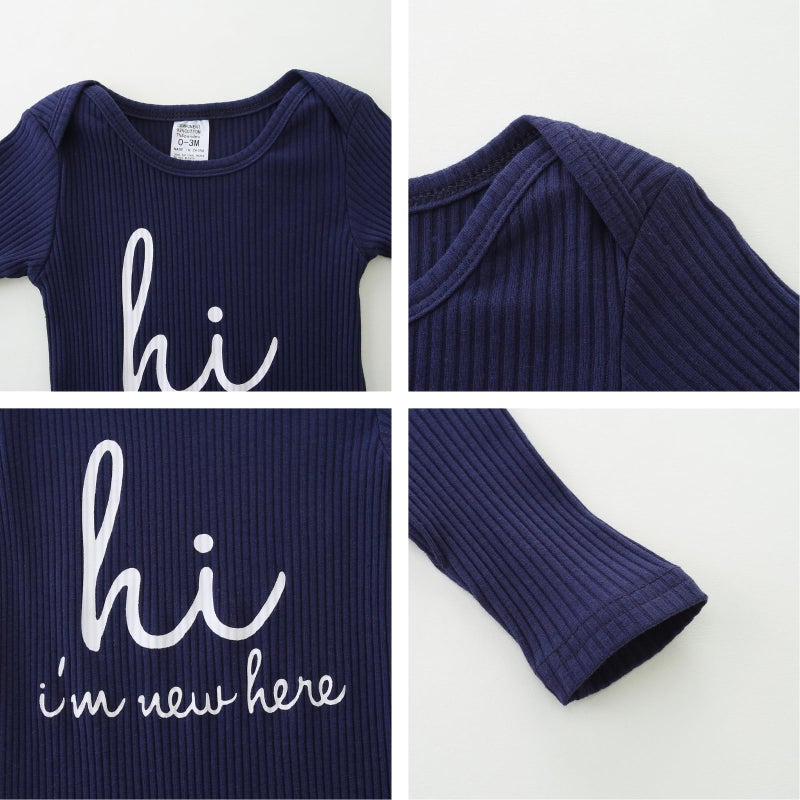Bibimom Preemie Clothes 0-3 Months Boy Girl Monogrammed Ribbed Summer Fall Jumpsuit Blue - Image 4