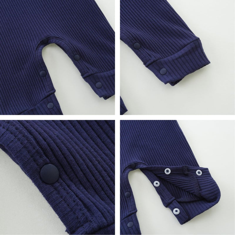 Bibimom Preemie Clothes 0-3 Months Boy Girl Monogrammed Ribbed Summer Fall Jumpsuit Blue - Image 5