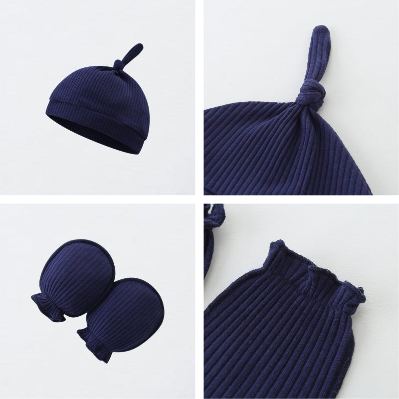 Bibimom Preemie Clothes 0-3 Months Boy Girl Monogrammed Ribbed Summer Fall Jumpsuit Blue - Image 3