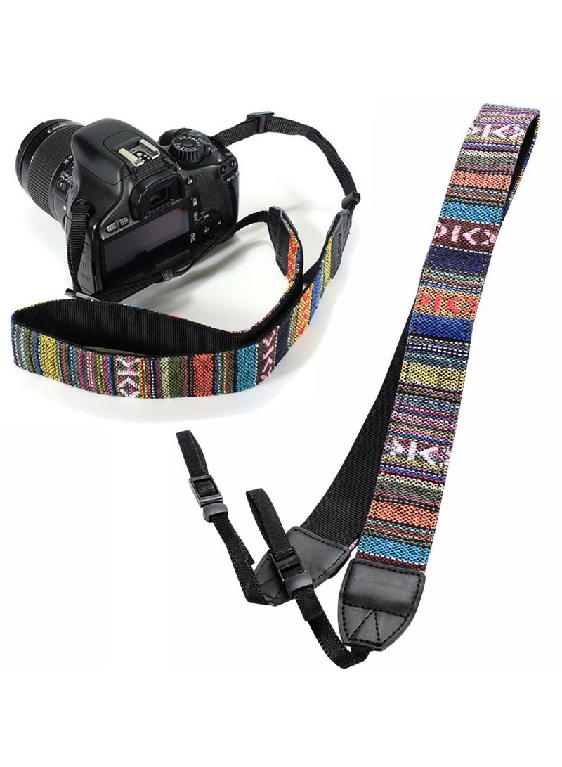 SANMUGEED Camera Neck Strap Universal Adjustable Cotton Leather Shoulder Belt Weave Holder Bohemia Compatible With Canon Sony Nikon DSLR Accessories - Image 1