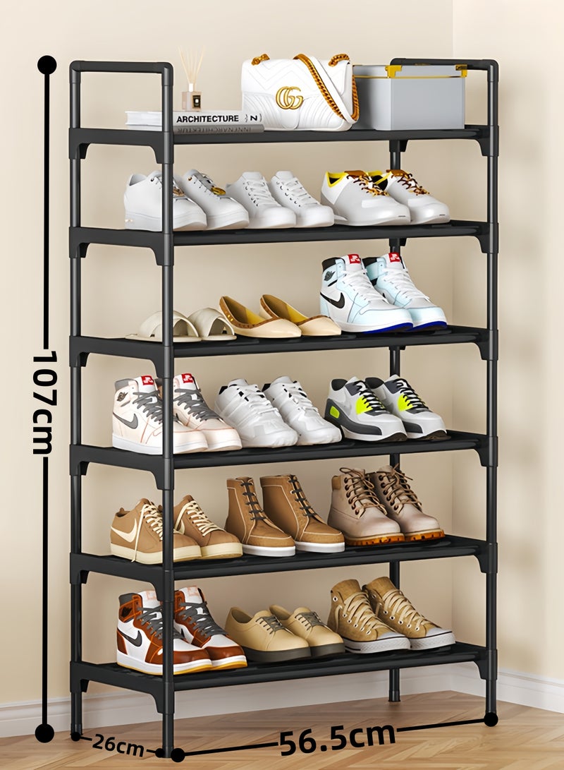6-Tier Free Standing Shoe Racks,High foot design,Multi Scenario Functional Support Space Saving Organizer,Shoe Rack Cabinet Stackable Tower for Entryway,Hallway,Closet(Black) - Image 1
