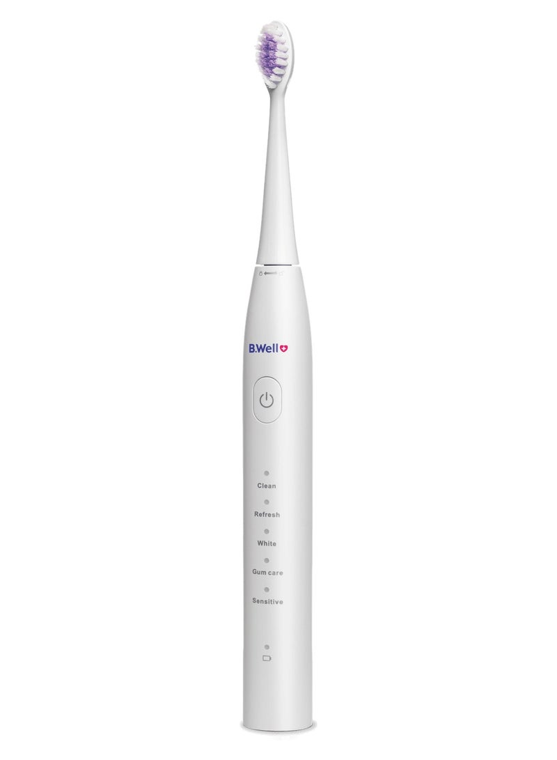 B.Well PRO-850 White Electric Sonic Toothbrush with 2 Brush Heads, USB Cable & Travel Bag - Image 1