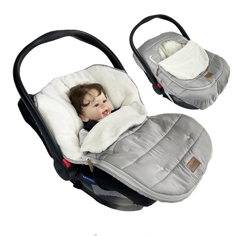 funlife Car Seat Bunting Bag Set Cover for Spring Fall Front Height Adjustable Waterproof Infant Carseat Sleeping Bag for Winter for Harsh Winter Use Car Seat Cover and Bunting Bag Together - Image 1