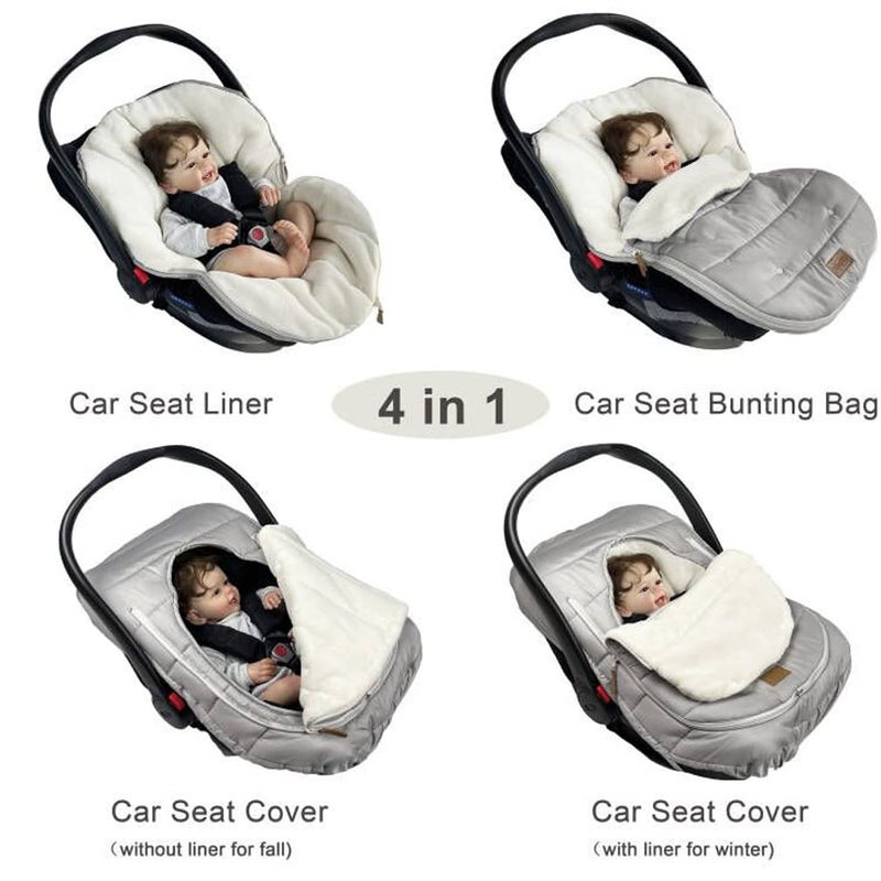 funlife Car Seat Bunting Bag Set Cover for Spring Fall Front Height Adjustable Waterproof Infant Carseat Sleeping Bag for Winter for Harsh Winter Use Car Seat Cover and Bunting Bag Together - Image 2
