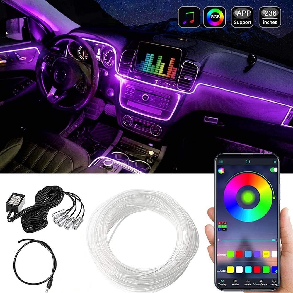 Wireless Led Strip Kit Generic AUTO SNAP Flexible EL Neon Strip 6M LED RGB Interior Decorative ...