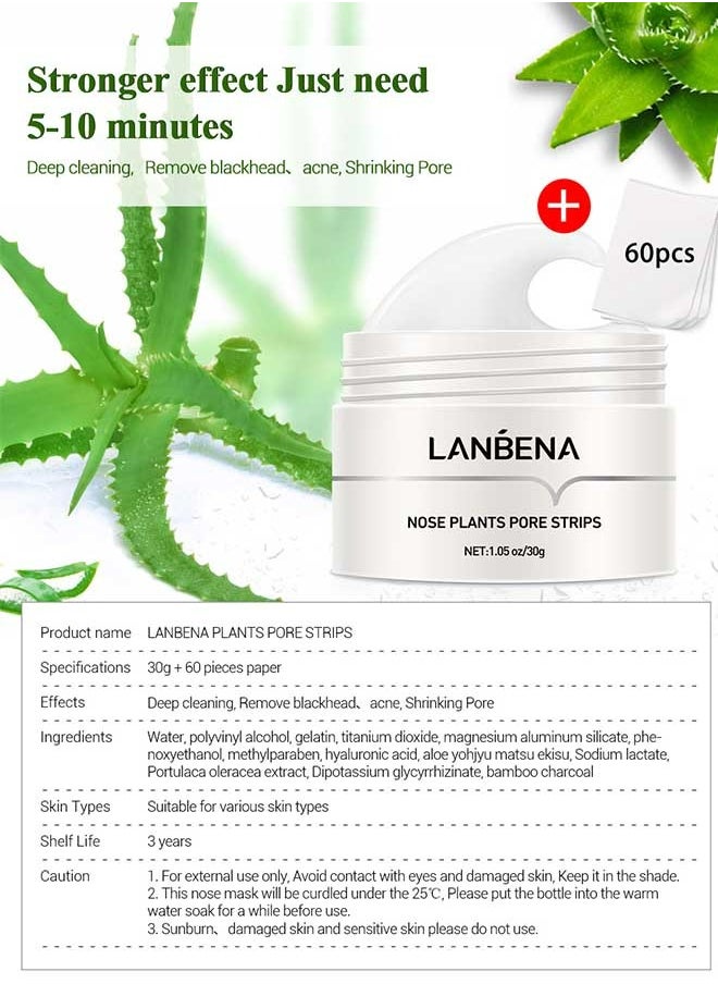 LANBENA Blackhead Remover Nose Mask, Deep Cleaning,Remove Acne and Removal Exfoliating Mask, Nose Plant Pore Cleaning Mask(30g + 60pcs Paper)  - Image 3