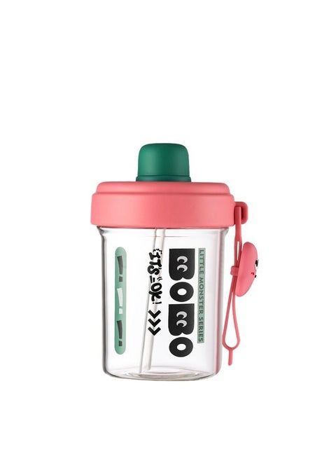Kids Water Bottle with Straw, 450ML Measurement Handle BPA-Free for School, Children's Suction Nozzle Plastic Scale Cup Portable Pop Up Cover Learning Drinking Straw