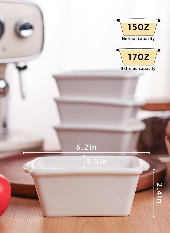 GDCZ Mini Loaf Pan Set, 6.2-Inch 4 Pcs Ceramics Non-Stick Baking Bread Pan, Rectangular Bread Baking Tray with Handle, Microwave and Dishwasher Safe, White - Image 2