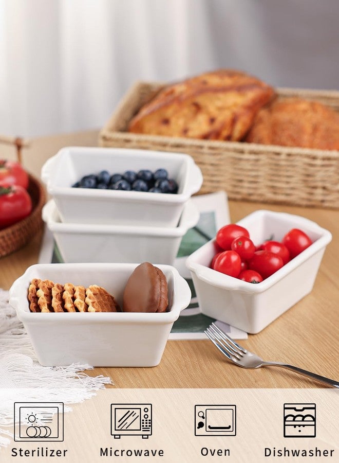 GDCZ Mini Loaf Pan Set, 6.2-Inch 4 Pcs Ceramics Non-Stick Baking Bread Pan, Rectangular Bread Baking Tray with Handle, Microwave and Dishwasher Safe, White - Image 3