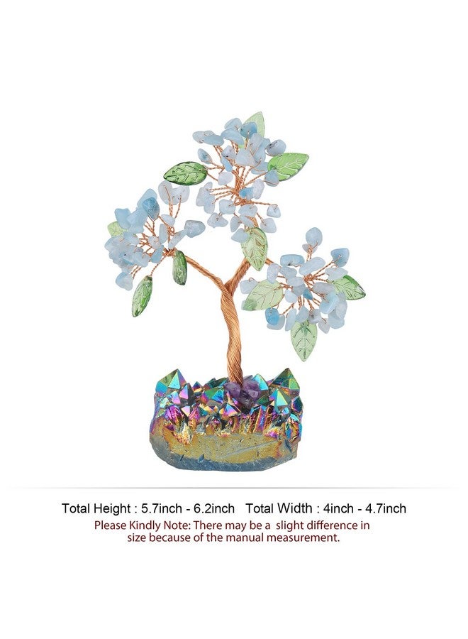 SUNYIK Natural Crystal Tree with Rainbow Titanium Coated Quartz Cluster Base Handmade Healing Crystal Money Bonsai Tree Home Office Decor, Aquamarine - Image 2