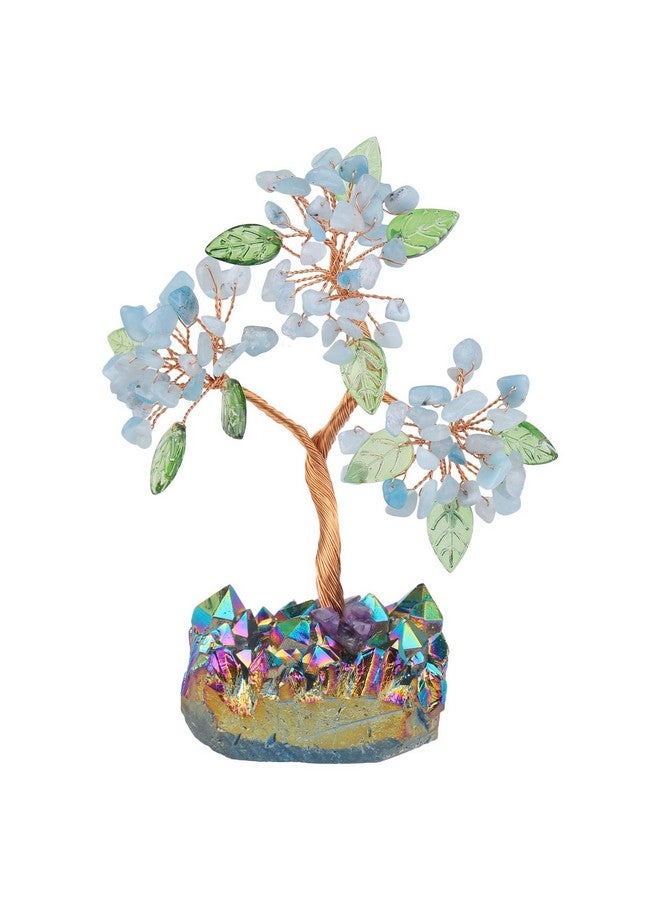 SUNYIK Natural Crystal Tree with Rainbow Titanium Coated Quartz Cluster Base Handmade Healing Crystal Money Bonsai Tree Home Office Decor, Aquamarine - Image 1