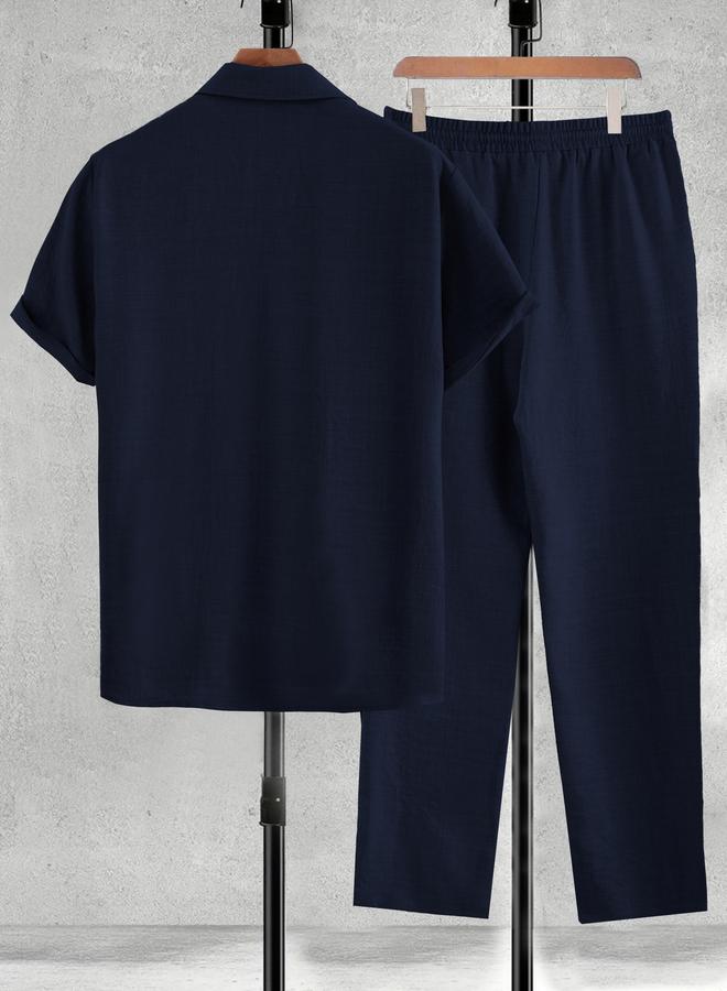 Take Two Men Navy Solid Shirt and Pants Co-ords - Image 2
