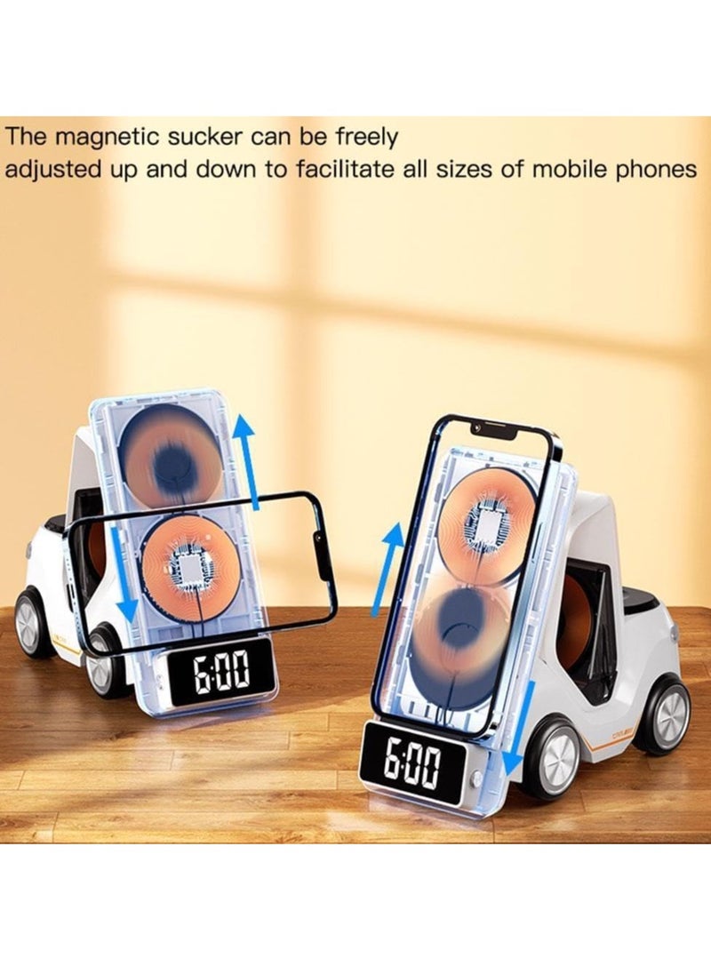 TIGER Wireless Charger Forklift 5-in-1 Smart Desktop Station | 15W Phone Charging, 2.5W Smartwatch, 5W Earpod Charger | Type-C Input, Digital Clock, and Night Light | All-in-One Wireless Charging Solution for Phone, Watch, and Earbuds | Convenient and Space-Saving Design  - Image 4