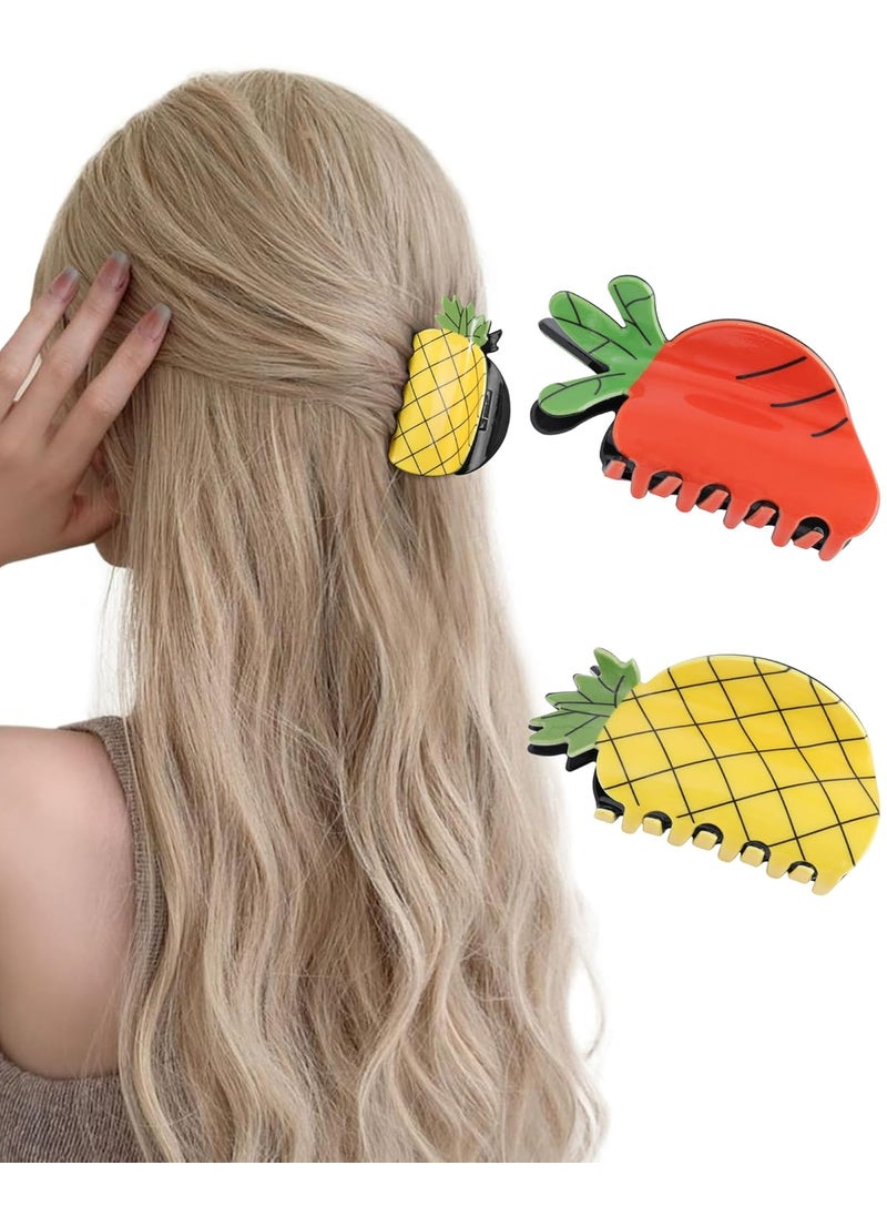 HAIMEIKANG HAIMEIKANG 2PCS Fruit Hair Claw Clips  Fun Hair Clip NonSlip Medium Cute Claw Clips for Women GirlsPineapple  Carrot 