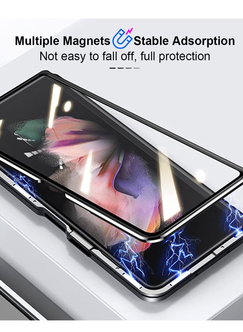 Barakah Case Compatible with Samsung Galaxy Z Fold 4, Magnetic Thin Body Metal Frame Double Sided Clear Tempered Glass Shockproof with Lens Camera Protector Cover (Black) - Image 3