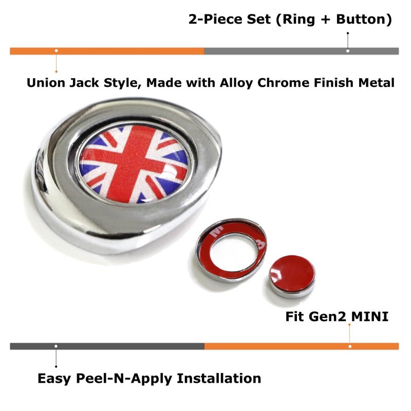 iJDMTOY Classic Red/Blue Color UK Union Jack Design Engine Start Push Start Cap Cover Decoration, Compatible with 2nd Gen MINI Cooper - Image 2