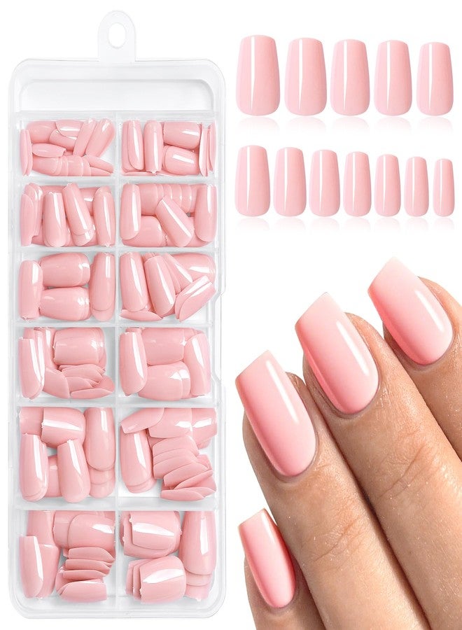 Lifextol 120pc Pink Coffin Press on Nails Short Fake Nails Press ons for Women Acrylic Nail Presson Nail&Glue Tabs, Short Pink Fingernails Coffin False Fingernail Tip Stick on Artificial Fingernail - Image 1