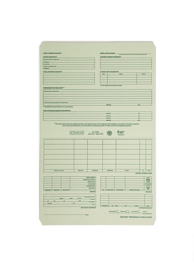 Smead Employee Record File Folder Straightcut Tab Letter Size Moss 20 Per Pack (77000) - Image 3