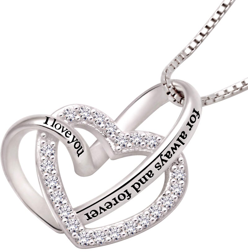 ALOV Jewelry Sterling Silver "I love you for always and forever" Love Heart Cubic Zirconia Necklace - Image 2