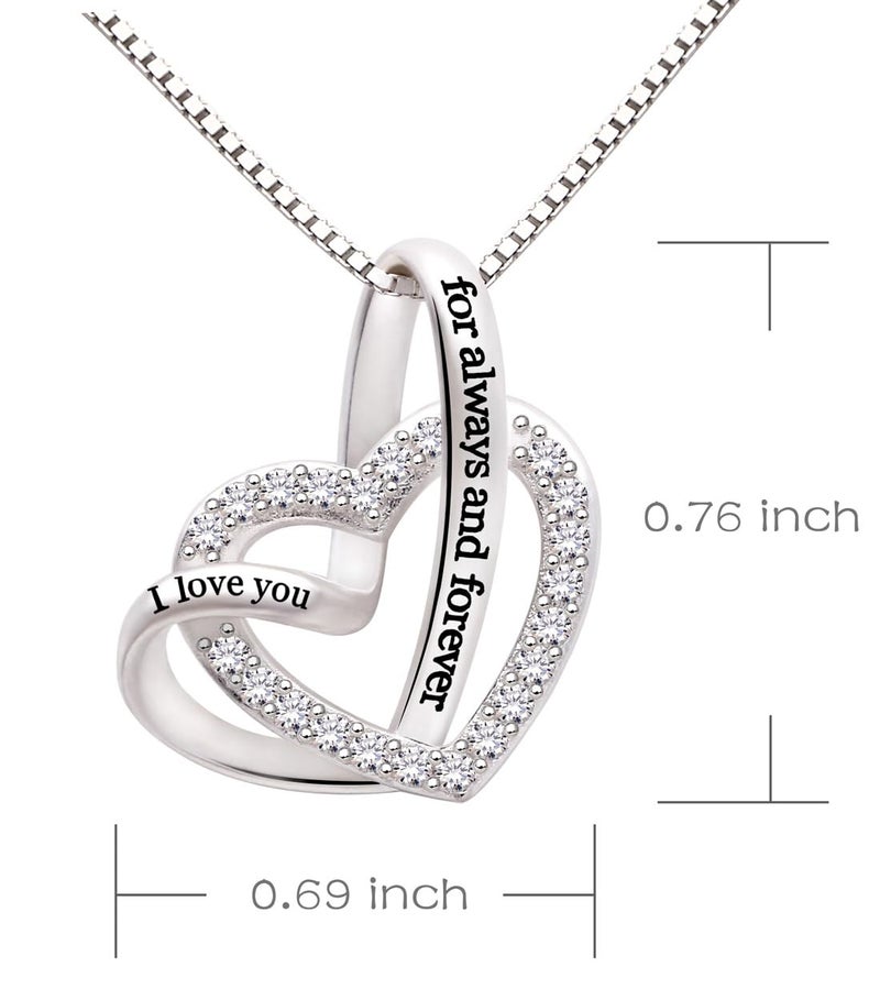 ALOV Jewelry Sterling Silver "I love you for always and forever" Love Heart Cubic Zirconia Necklace - Image 3