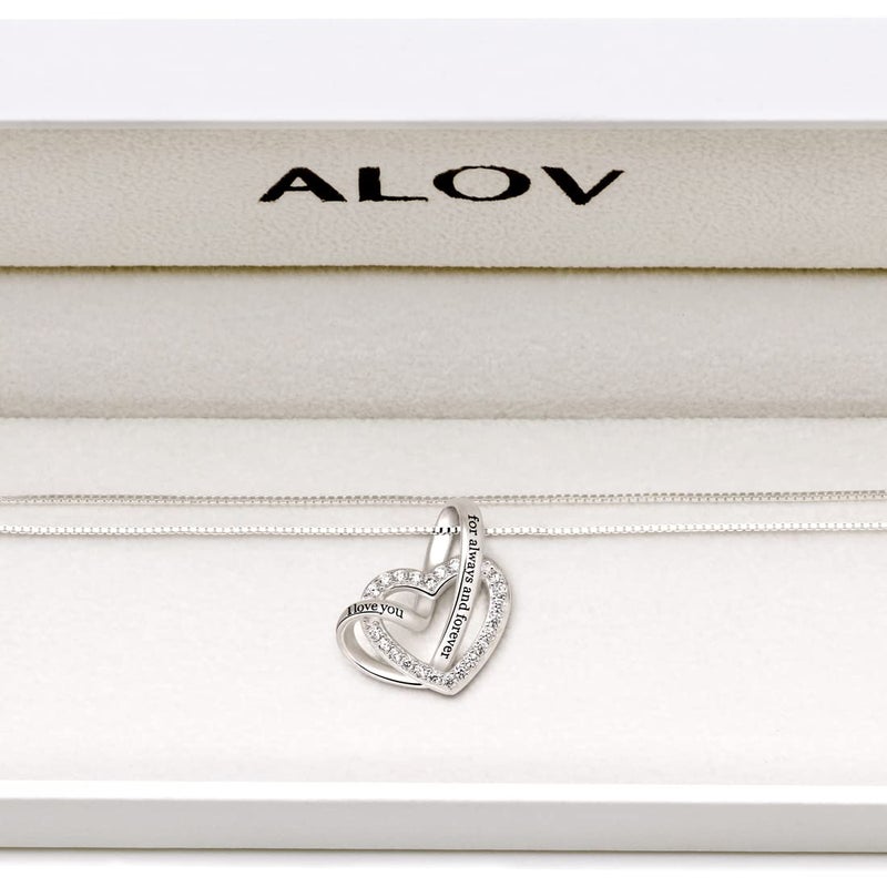 ALOV Jewelry Sterling Silver "I love you for always and forever" Love Heart Cubic Zirconia Necklace - Image 4